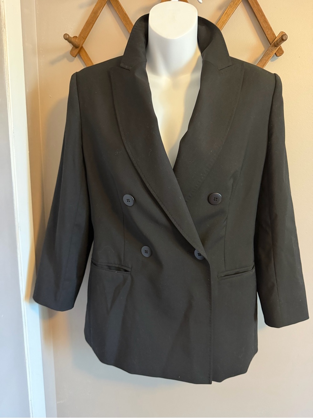 Max Mara Studio Pure New Wool Double Breasted Black Blazer Size 8